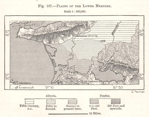 Plains of the Lower Buyuk Menderes. Turkey. Sketch map 1885 old antique