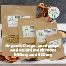 USDA Certified Organic Tri Mushroom Blend, Cordyceps Chaga and Reishi Mushrooms