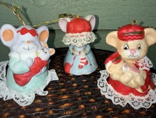 VTG 80s Caring Critter Chimes Porcelain Christmas Ornaments Set of 3 Taiwan