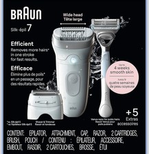 Braun Silk-epil 7 Epilator with Razor, Shaver Head and Trimmer Comb, SE7-141