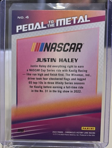 Justin Haley 2023 Chronicles Victory Lane Blue Parallel /199 NASCAR #4 - Picture 2 of 2