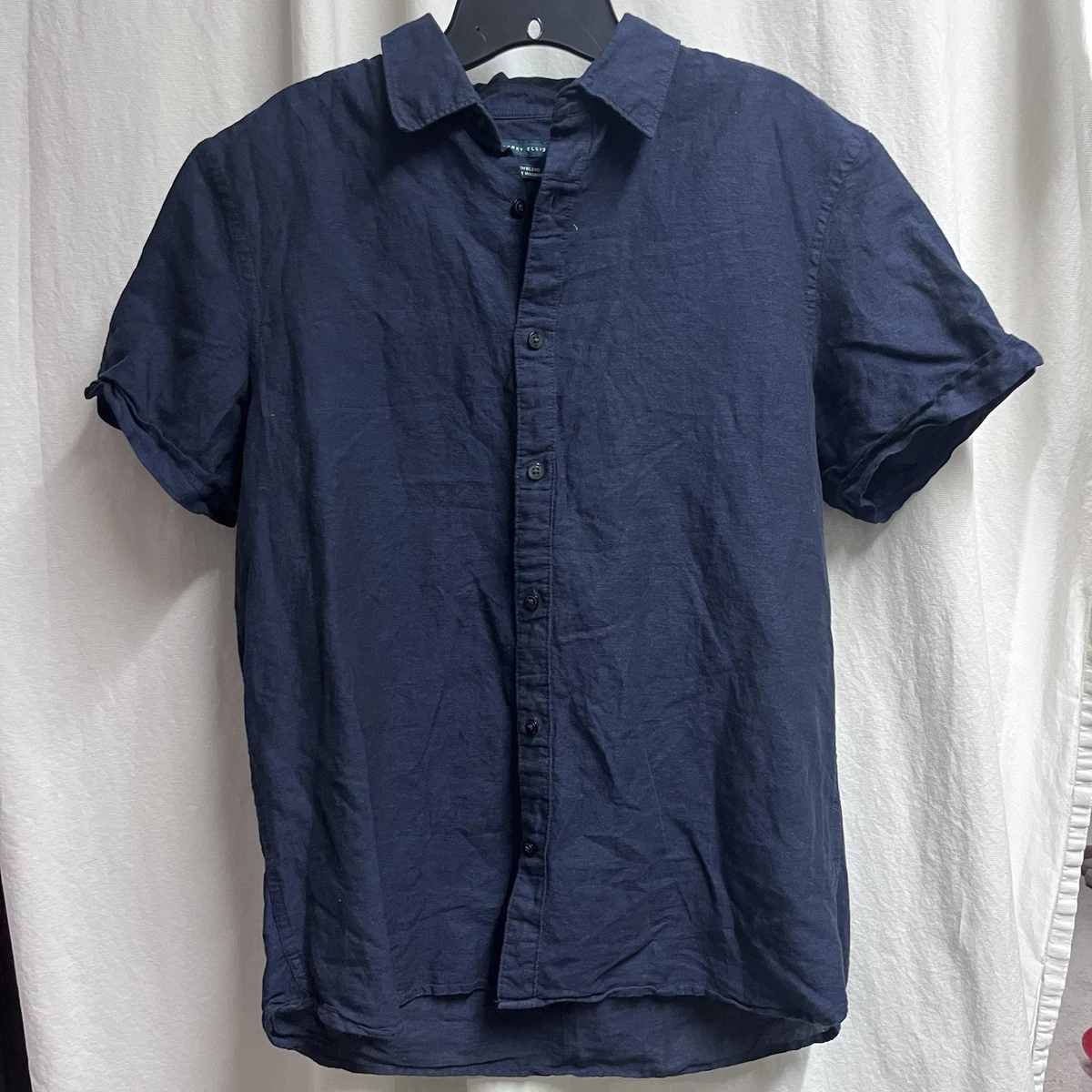 Camicia Uomo Perry Ellis In Lino Tinta Unita – Maniche Corte, Colletto Aperto – Perfetta Per L'Estate – Look Elegante E Fresco