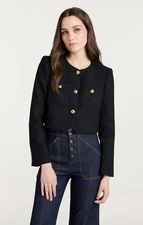 Cinq A Sept Black Bouclé Knit Auden Crop Jacket Gold Buttons Old Money Elegant