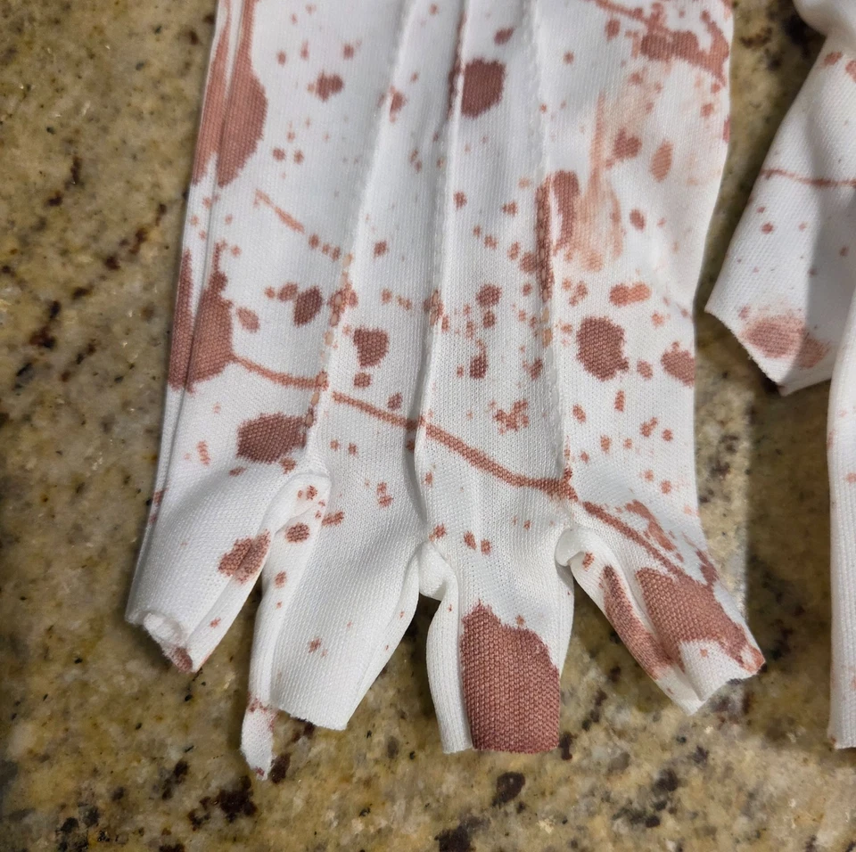 Fingerless White Fake Bloody Gloves Art the Clown Costume Pennywise One Size - Image 2 of 4