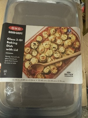 OXO Good Grips Glass 3 Qt Baking Casserole Dish w/Lid Size 9'' X 15'' Cookware NEW