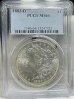 1883-O Morgan Silver Dollar - New Orleans - 90% Silver - PCGS MS 64