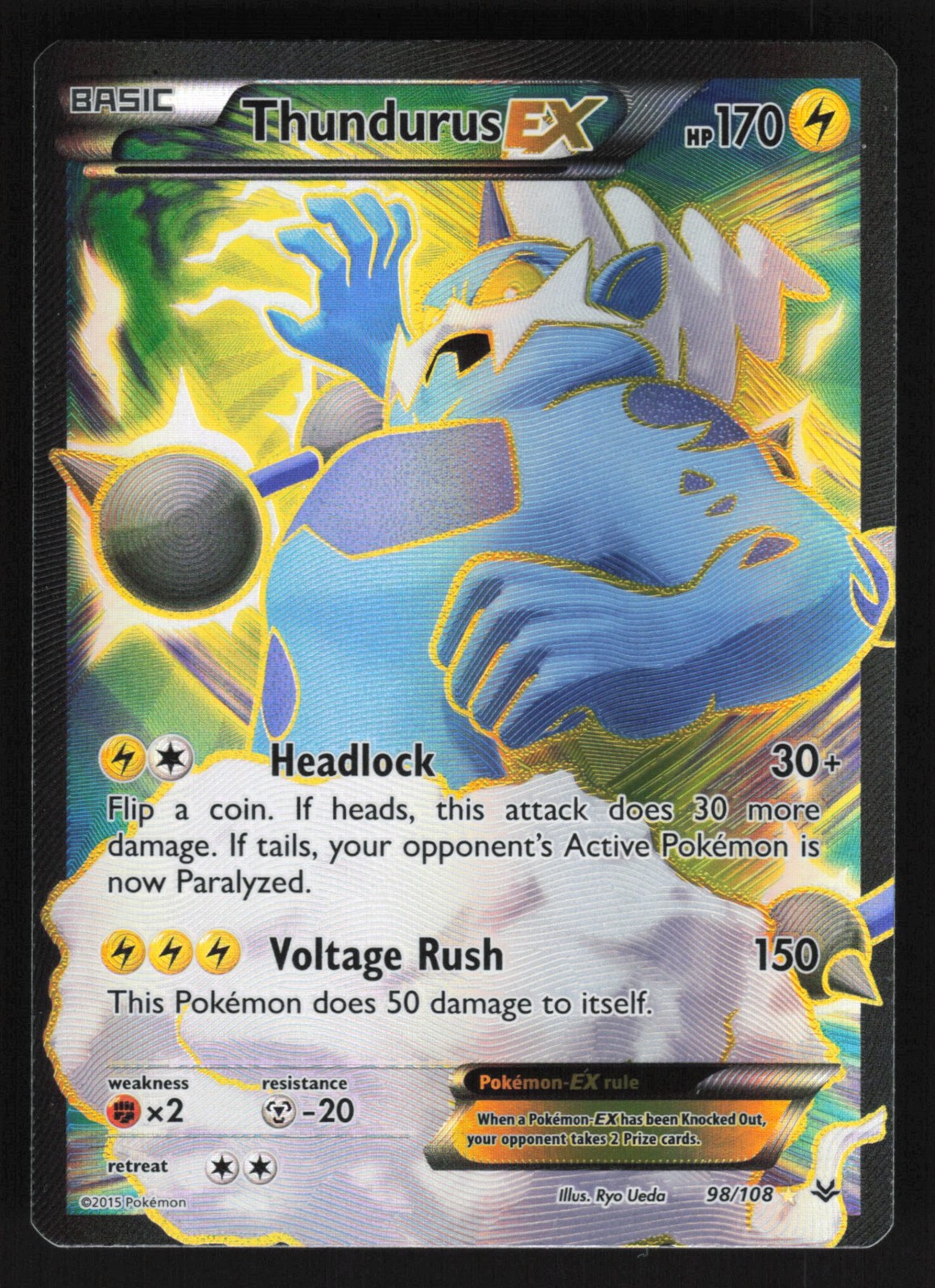 English NM Thundurus EX (98 Full Art) 98/108 ROS Holofoil Pokemon