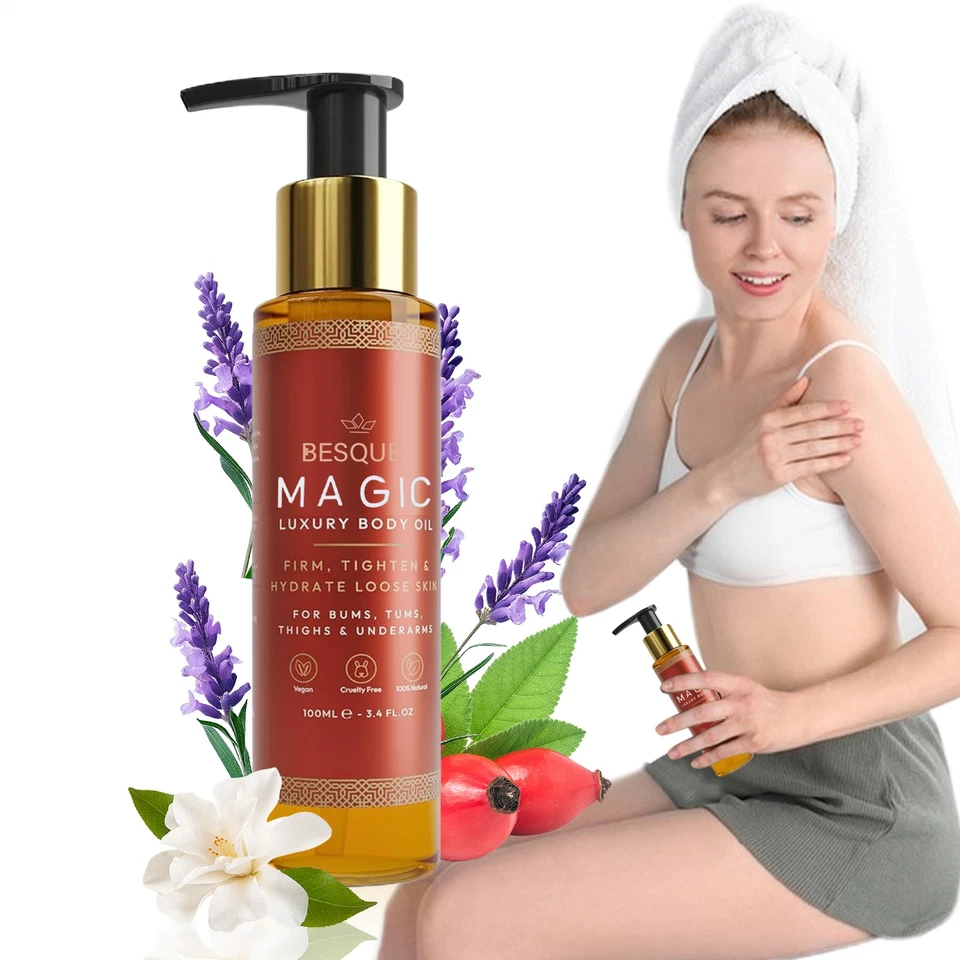 Aceite corporal BESQUE Magic Luxury - Reafirma e hidrata la piel 100 % natural 100 ml Foto 3 de 3