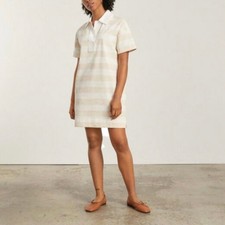 Everlane Organic Cotton Short Sleeve Polo Dress Beech Bone Tan Stripe Medium NWT