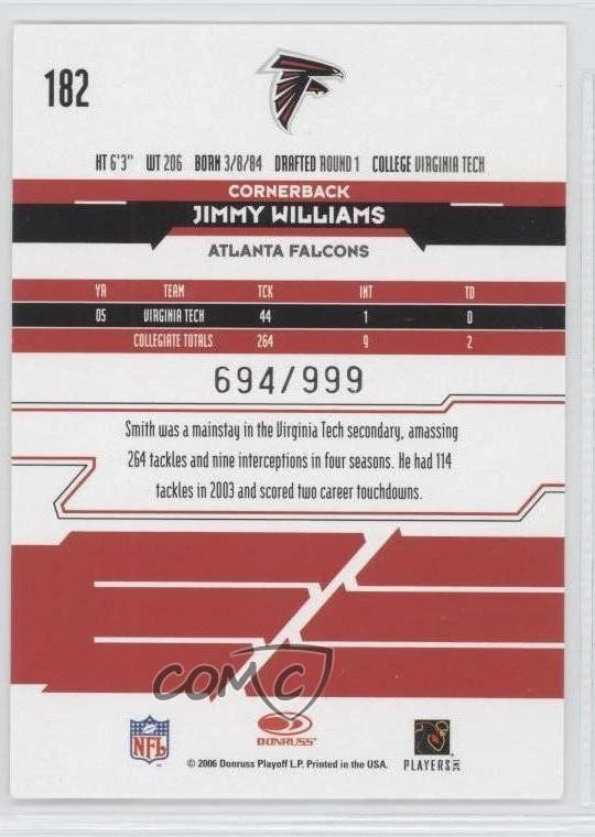 2006 Leaf Rookies & Stars Rookie /999 Jimmy Williams #182 RC - Image 2 of 2