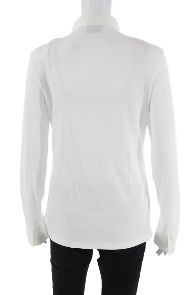 Camisa de malha Bogner feminina manga longa gola algodão branco tamanho 10 - Imagem 3 de 4