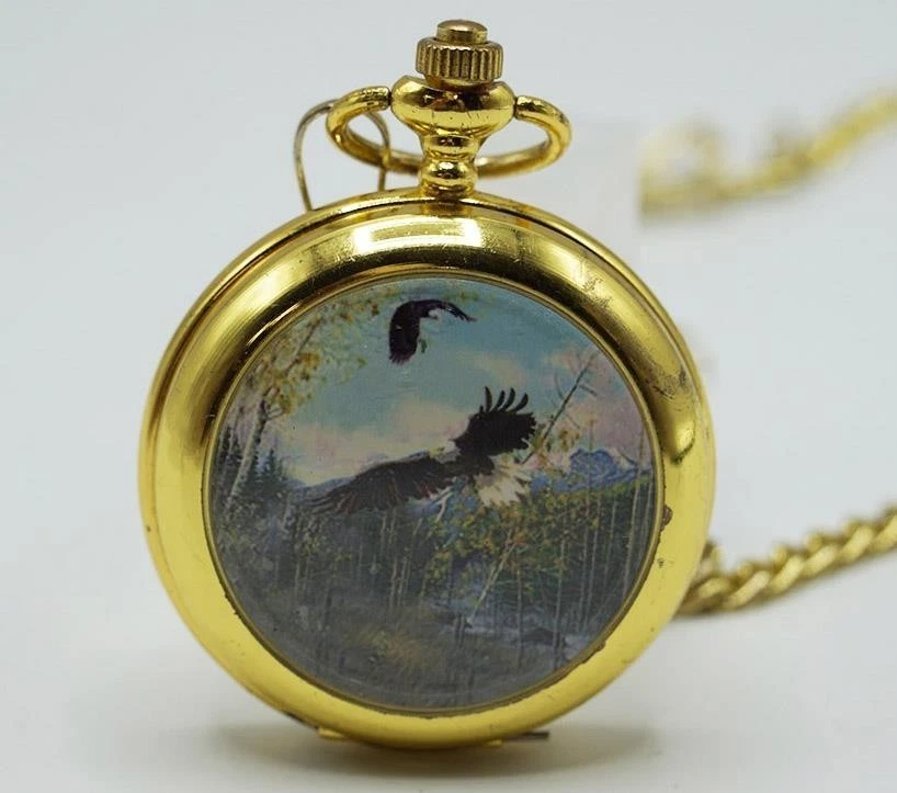 Chauve Aigle or Brillant Étui Ton Cadeau Poche Montre Quartz Avec Neuf Batterie - Photo 2/4