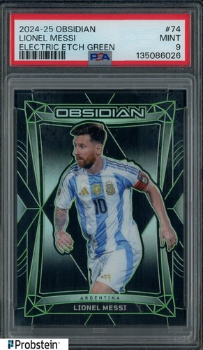 2024-25 Obsidian Soccer Electric Etch Green #74 Lionel Messi 4/5 PSA 9 MINT