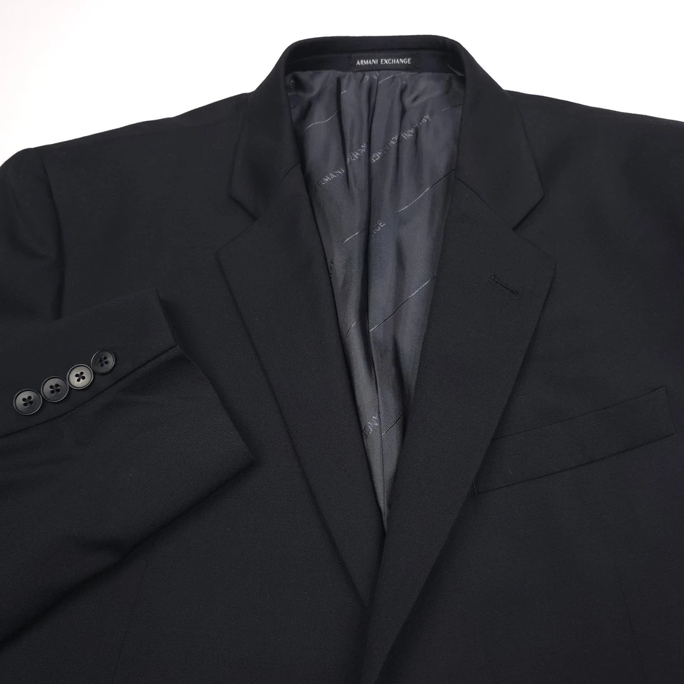 Traje Chaqueta Blazer AX Armani Exchange Calce Ajustado Negro Sólido Lana Para Hombres Talla 44S Foto 2 de 4