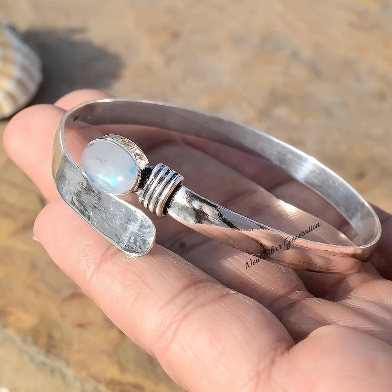 Moonstone Bangle Solid 925 Sterling Silver Women Bangles Bracelet Gifts SH173 - Image 2 of 3