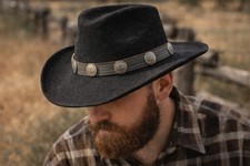 Black Western Cowboy Hat Lite Felt Packable Buffalo Nickel Concho Band USA