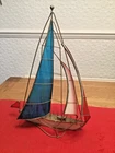 Large Stained Glass & white Metal model Sailing Sail Boat Yacht Sun Catcher .