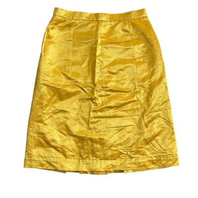 MaxMara Cotton Silk Pleated Skirt Sz 2 Gold Yellow Made in Italy