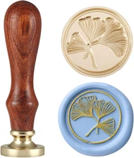 Ginkgo Leaf Wax Seal Stamp, Vintage Wooden Handle Removable Brass Head Sealing W