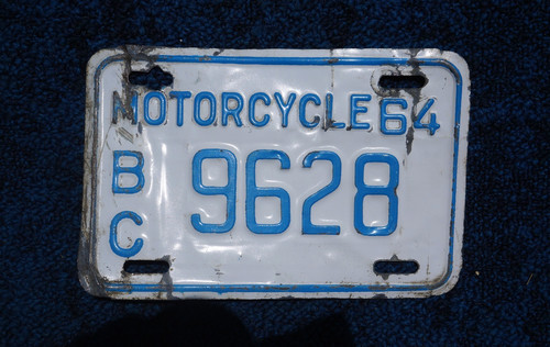 1964 British Columbia MOTORCYCLE License Plate Canada