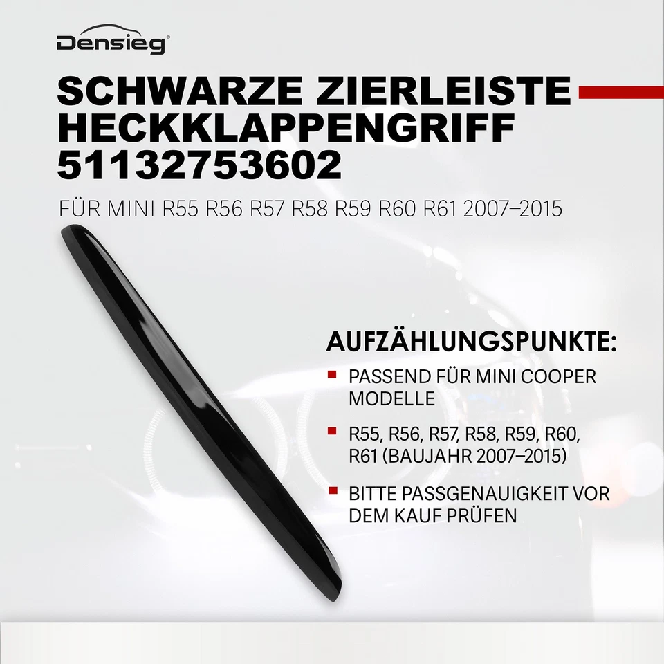 Densieg Tailgate Handle Black 51132753602 for Mini R55 R56 R57 R58 R59 R60 - Image 3 of 4