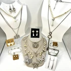 Vtg Mod Faux Pearl Jewelry Lot Rhinestone Silver Tone Brighton Trifari + 17pcs