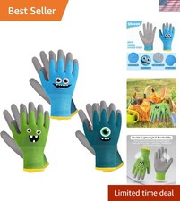3 Pairs Kids Gardening Gloves Children Yard Work Gloves Soft Rubber Coated Ga...