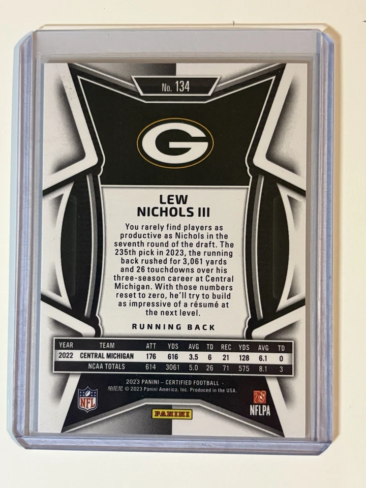 2023 Panini Certified - Rookies Lew Nichols III #134 Mirror Teal /50 (RC) - Image 2 of 3