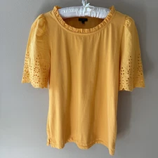 Talbots Ruffle Scalloped Eyelet Shirt Blouse Top Womens S Small Half Sleeve