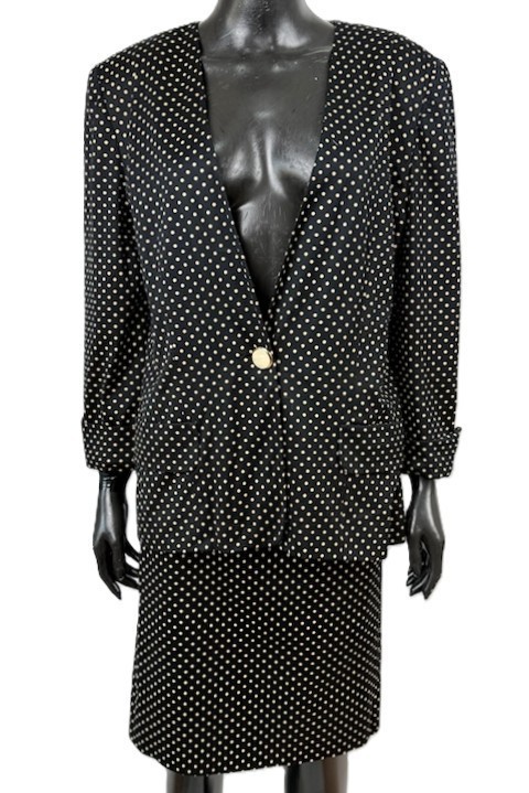 Mujer Luisa Español Talla 46 Lunares Chaqueta Falda Elegante Algodón Negro