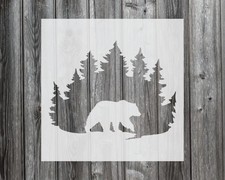 Bear with Forest Stencil, Reusable Stencil For Painting, 569