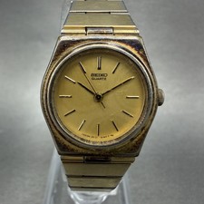 Seiko Watch Women 22mm Gold Dial Gold Tone Round 2C21-0049 New Battery Vintage