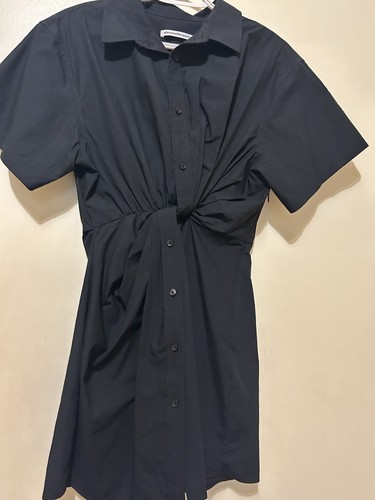 Abito Alexander Wang 2 nero davanti twist camicia vestito off-kilter bottoni cotone - Foto 4 di 10