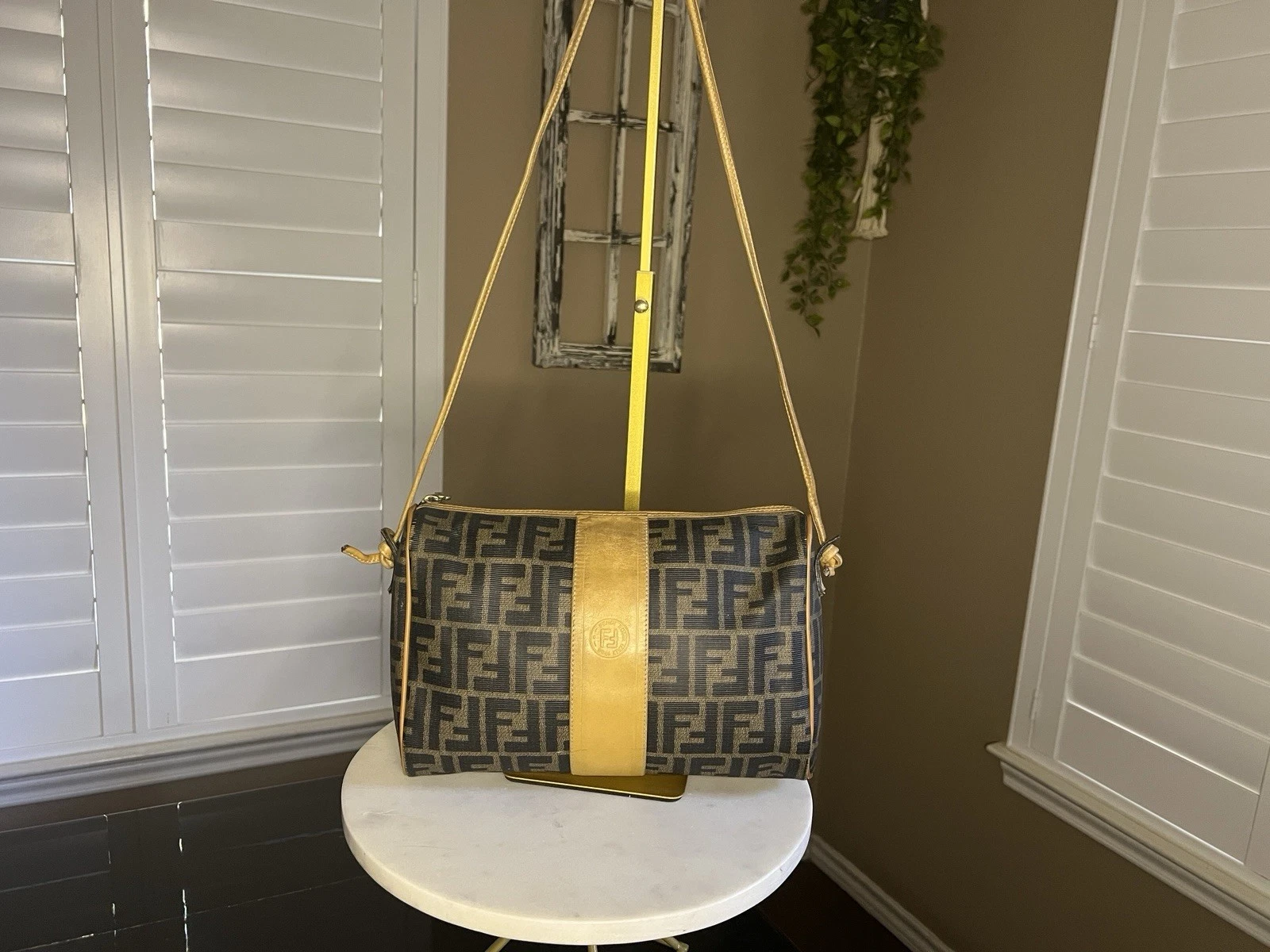 Fendi — 1980’s Vintage FENDI Zucca FF Monogram Crossbody-Made In Italy Black Leather Int