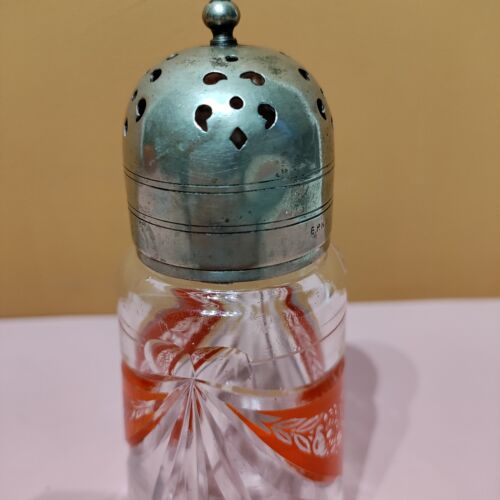 Antique Sugar Shaker Cut Glass With EPNS Silver Lid And Red Floral Detailing - Picture 10 of 12