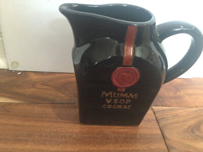 Vtg Mumm VSOP Cognac Ceramic Pitcher 1970s Bar Brandy Black 