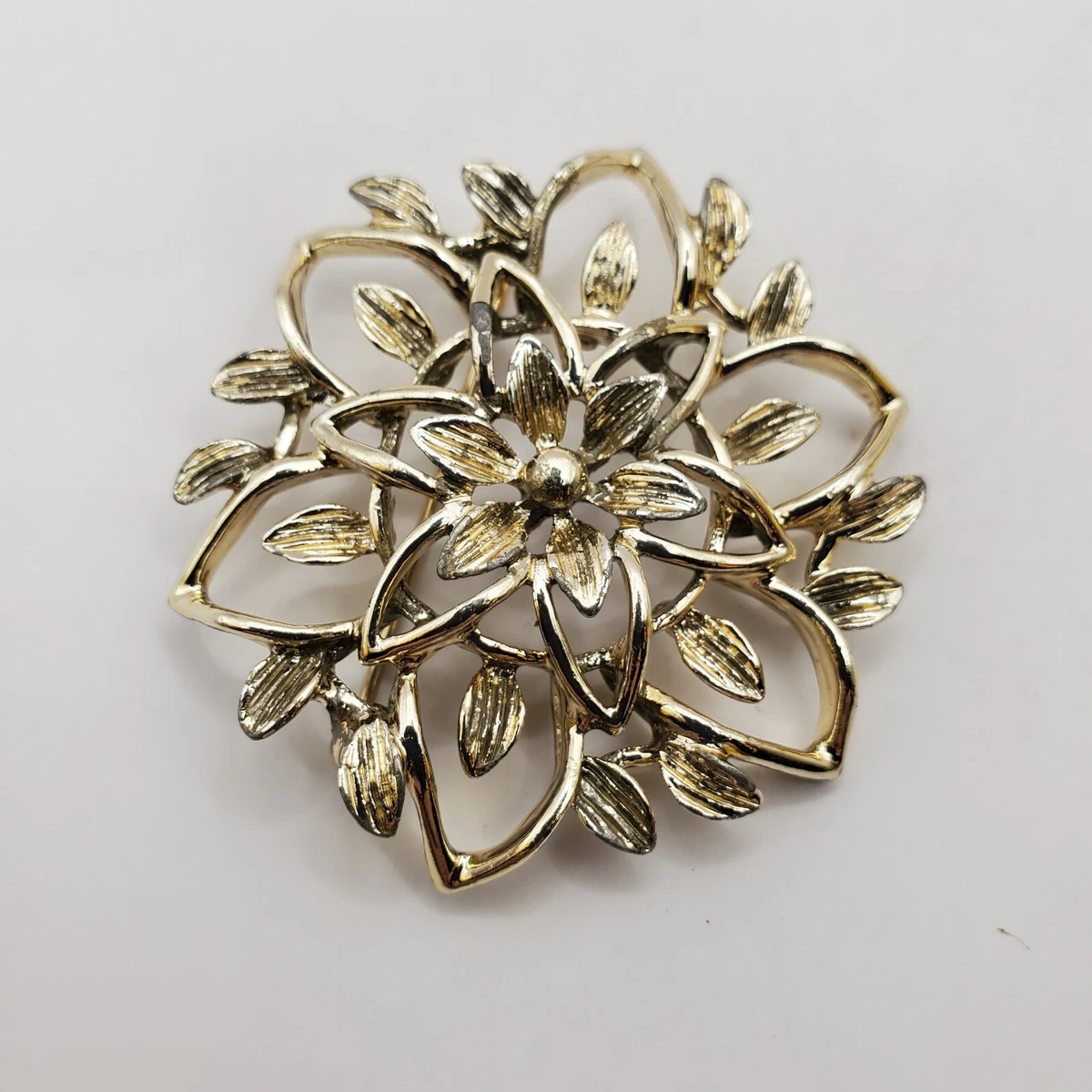 Vintage Sarah Coventry Brooch Pin Gold Tone Floral Round Signed eBay