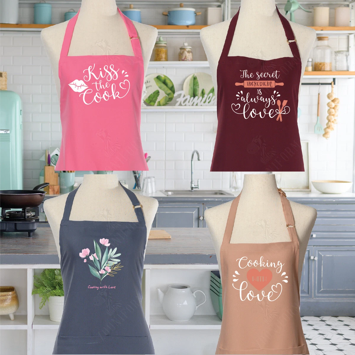 Cooking with Love Bib Apron Two Pockets, chef apron, gifts for mom