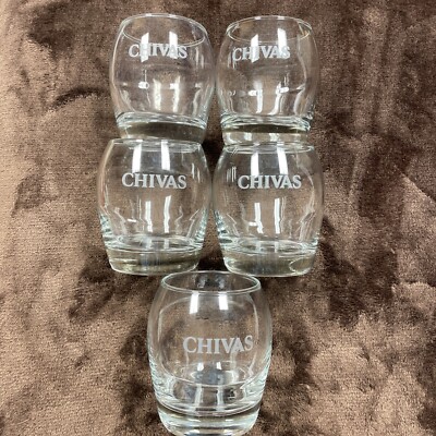 Chivas Swirl Rock Glasses set of 5 Gray Etched Logo Used,Good Condition No Chips