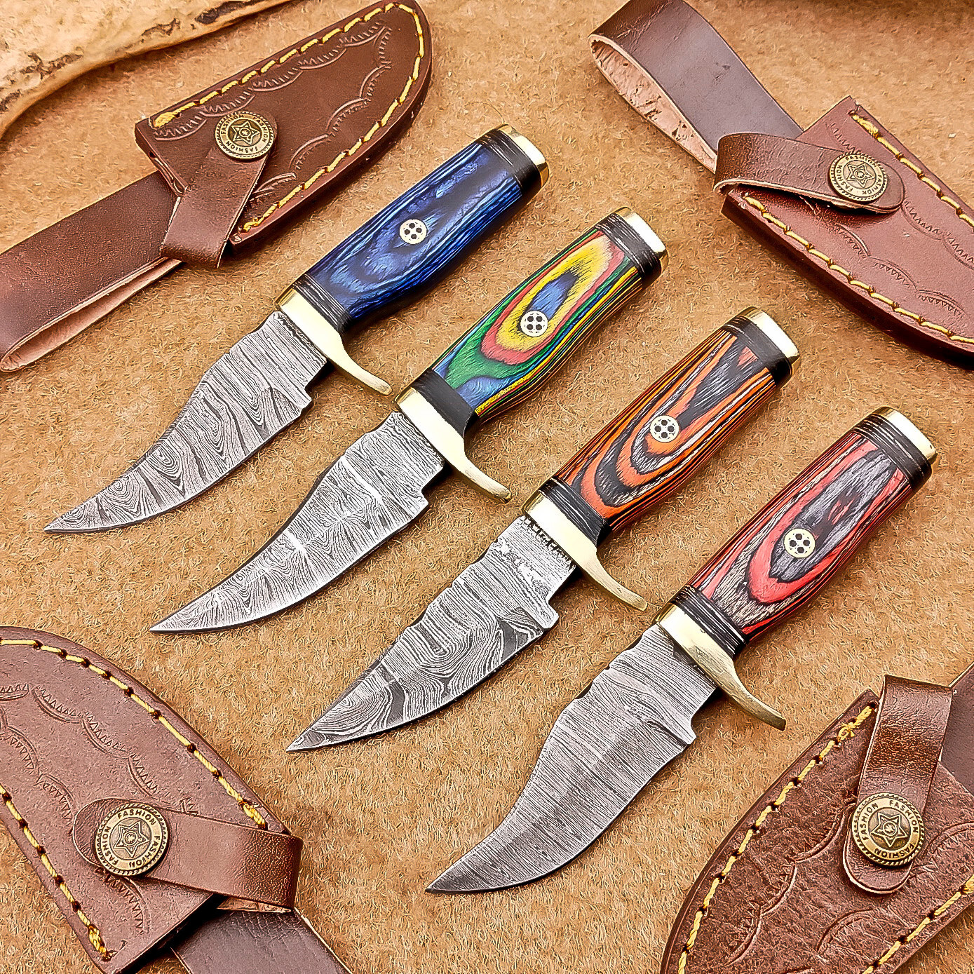4-Piece Damascus Skinner Knife Set with 6