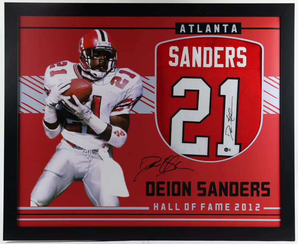 Deion Sanders Autographed and Framed Atlanta Falcons Jersey