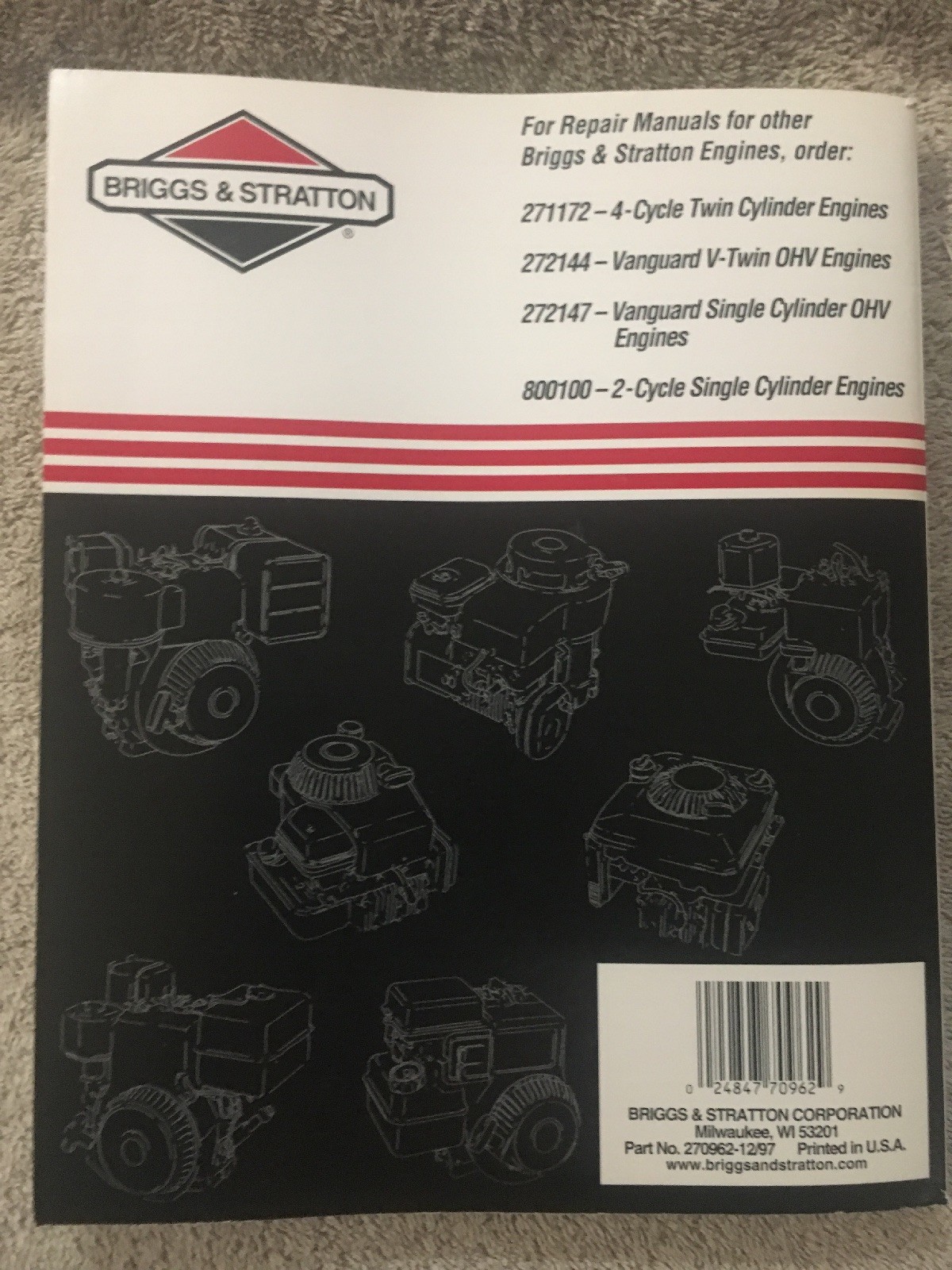 Briggs and Stratton Single Cylinder L Head Repair Manual 270962 for sale  online | eBay