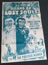 SUPER RARE! ISLAND OF LOST SOULS 1958R ORIGINAL 27x41 POSTER! BELA LUGOSI HORROR
