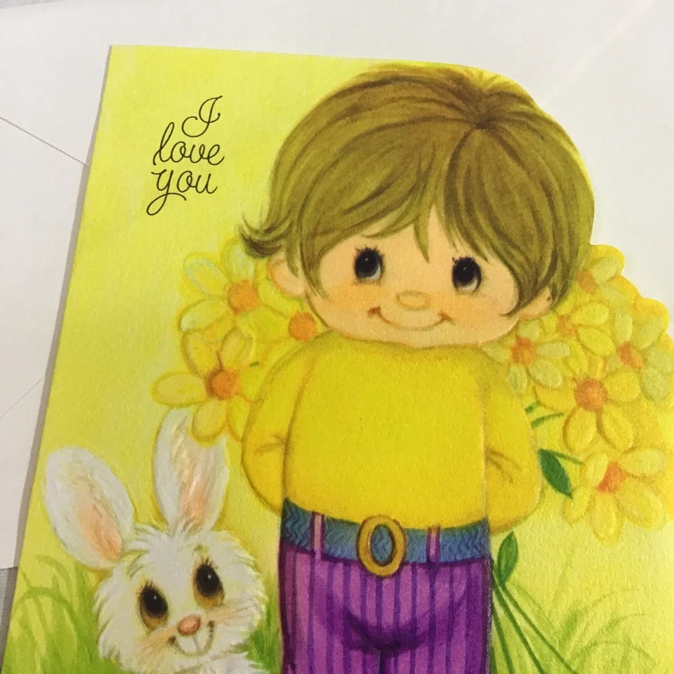 Tarjeta de felicitación vintage Hallmark I Love You Happy Easter fondos de campana púrpura Foto 2 de 4