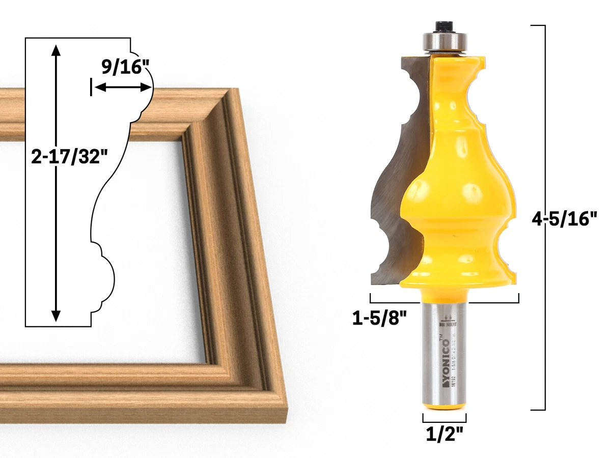 Large Elegant Picture Frame Molding Router Bit 1 2