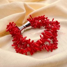 3 Rows Handmade Mixed Natural Red Coral Irregular Beads Bracelet Healing Reiki