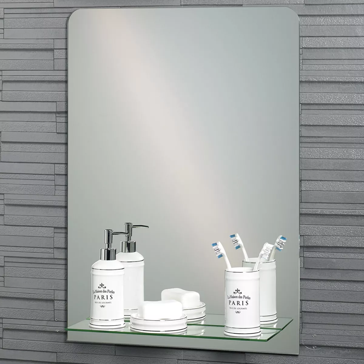 Frameless Wall Mounted Bathroom Mirror Built In Glass Vanity Cosmetic Shelf