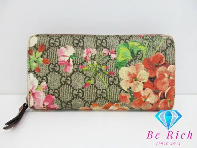 Portefeuille long à fermeture éclair ronde GUCCI 404071 GG fleurs motif fleur suprême beige M