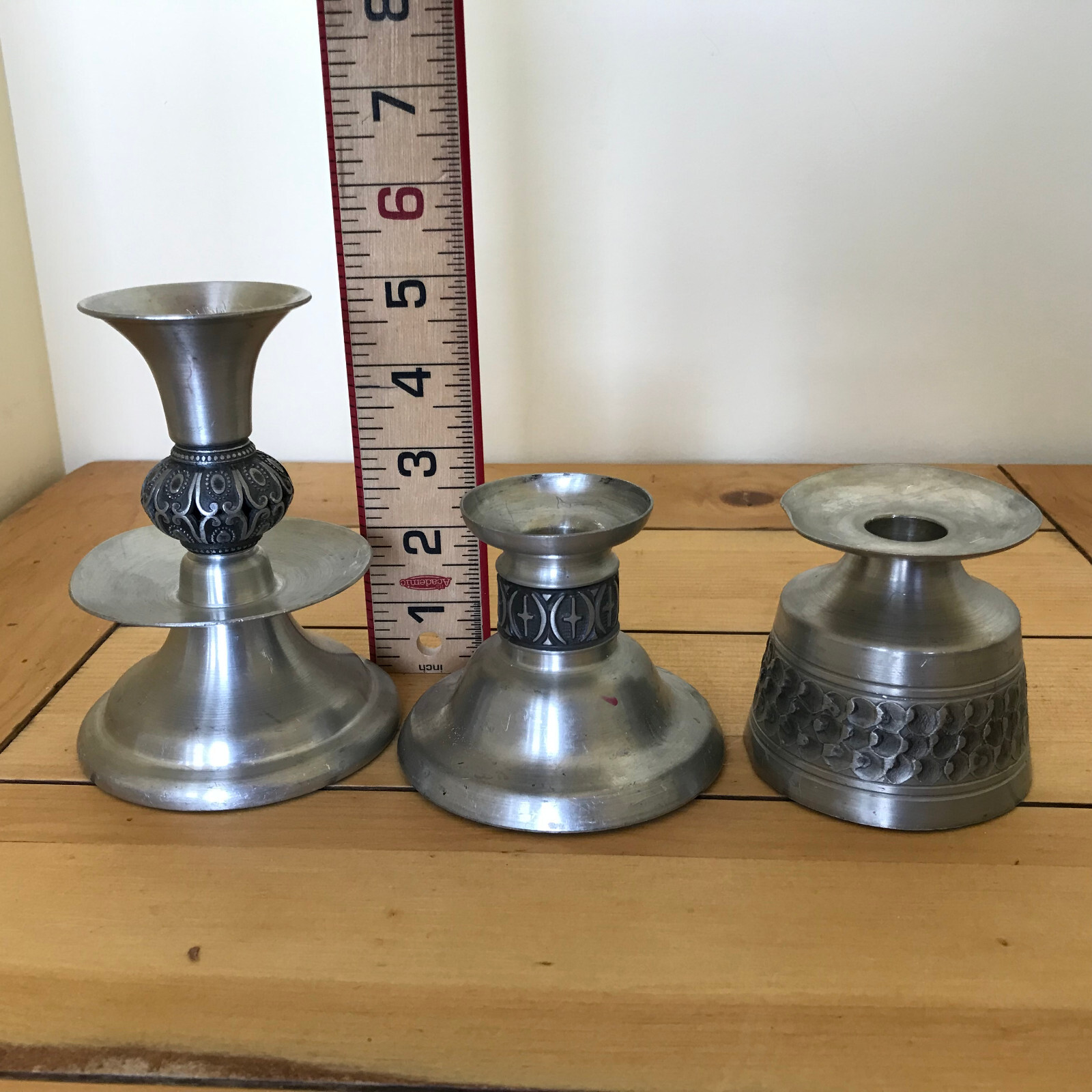 Norwegian Pewter Candle Holders Set of 3 Vtg Haugrud Perletinn Mastad