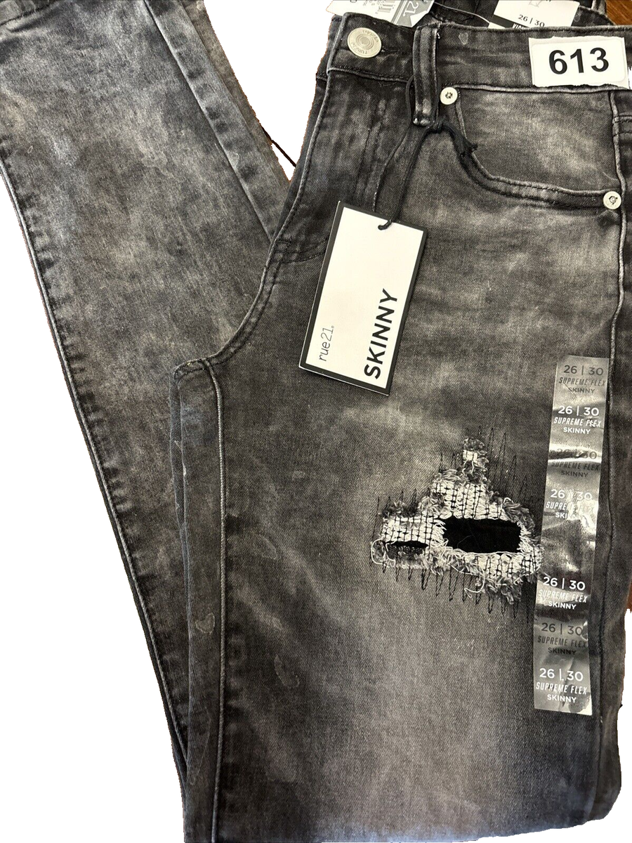 ムーン Skinny Jeans Supreme Flex Low Rise Black Denim Distressed Size 26